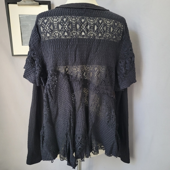 Free People Snowfall Lace Patchwork Top Black M - Picture 10 of 15